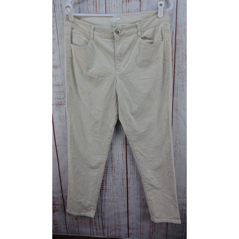 J Jill Pants Womens 12 PETITE Beige Corduroy Slim Flat Chino Stretch Preppy